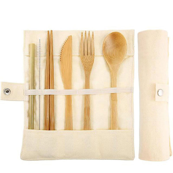 7 Piece Reusable Bamboo Cutlery Set